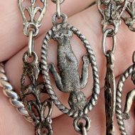 Antique Silver Fancy Link Necklace Fleur De Lis Long Chain 38" - Image 2