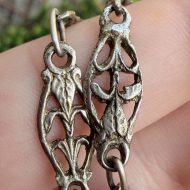 Antique Silver Fancy Link Necklace Fleur De Lis Long Chain 38" - Image 3