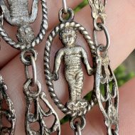 Antique Silver Fancy Link Necklace Fleur De Lis Long Chain 38" - Image 4