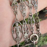 Antique Silver Fancy Link Necklace Fleur De Lis Long Chain 38" - Image 5