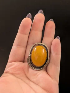 Vintage Sterling Silver Butterscotch Amber Brooch, Egg Yolk 925 - Image 2