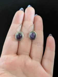 Vintage Sterling SIlver Amethyst Earrings, Dangle Drop - Image 2