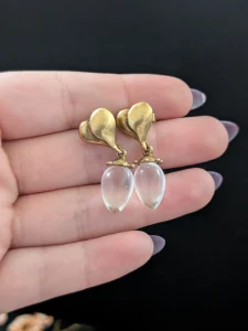 Vintage Sterling Silver Glass Drop Earrings, Dangle Love Heart 90s - Image 2