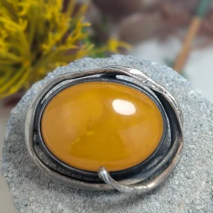 Vintage Sterling Silver Butterscotch Amber Brooch