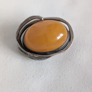 Vintage Sterling Silver Butterscotch Amber Brooch, Egg Yolk 925 - Image 8