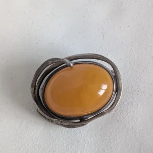 Vintage Sterling Silver Butterscotch Amber Brooch, Egg Yolk 925 - Image 7