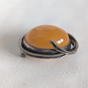 Vintage Sterling Silver Butterscotch Amber Brooch, Egg Yolk 925 - Image 6