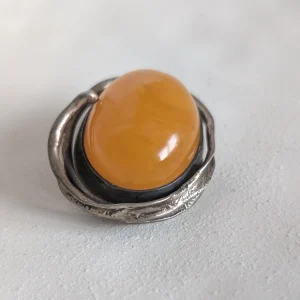 Vintage Sterling Silver Butterscotch Amber Brooch, Egg Yolk 925 - Image 5