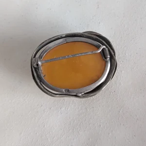 Vintage Sterling Silver Butterscotch Amber Brooch, Egg Yolk 925 - Image 4