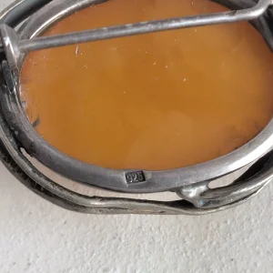 Vintage Sterling Silver Butterscotch Amber Brooch, Egg Yolk 925 - Image 3