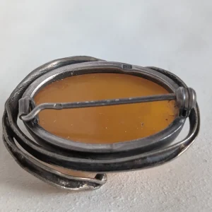 Vintage Sterling Silver Butterscotch Amber Brooch, Egg Yolk 925 - Image 9