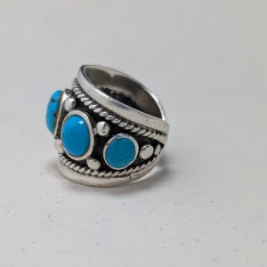 Vintage Sterling Silver Turquiose Ring, Southewestern Heavy Band - Image 8