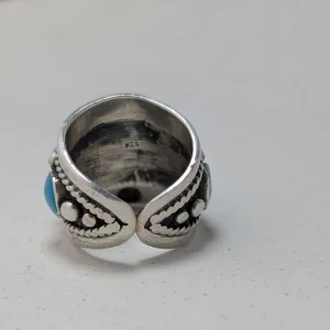 Vintage Sterling Silver Turquiose Ring, Southewestern Heavy Band - Image 9