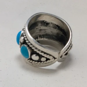 Vintage Sterling Silver Turquiose Ring, Southewestern Heavy Band - Image 3