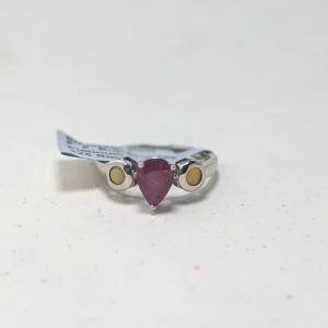 Sterling Silver Ruby Opal Ring, Teardrop Pink Fire - Image 9