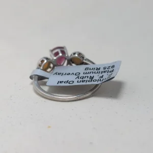 Sterling Silver Ruby Opal Ring, Teardrop Pink Fire - Image 11