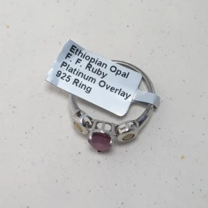Sterling Silver Ruby Opal Ring, Teardrop Pink Fire - Image 4