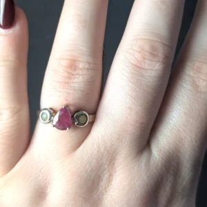Sterling Silver Ruby Opal Ring, Teardrop Pink Fire - Image 5