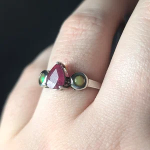 Sterling Silver Ruby Opal Ring, Teardrop Pink Fire - Image 7