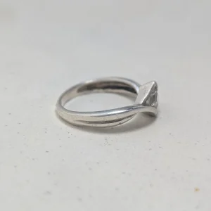 Vintage Silver CZ Solitaire Ring, Twisted Band - Image 2