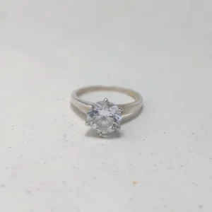 Vintage Sterling Silver Solitaire Ring, CZ Round High Setting - Image 8