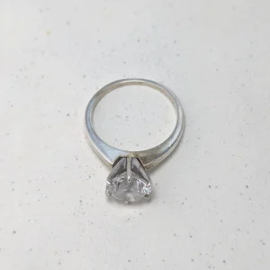 Vintage Sterling Silver Solitaire Ring, CZ Round High Setting - Image 9