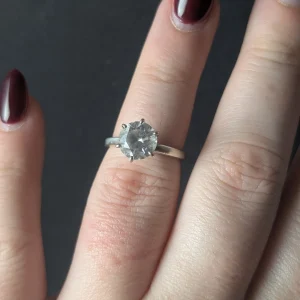 Vintage Sterling Silver Solitaire Ring, CZ Round High Setting - Image 4