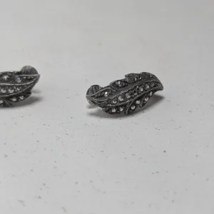 Vintage Sterling Silver Marcasite Earrings, Clip On Flower Spray - Image 8