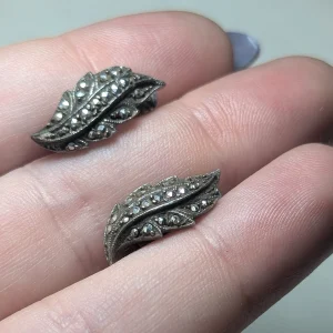 Vintage Sterling Silver Marcasite Earrings, Clip On Flower Spray - Image 6