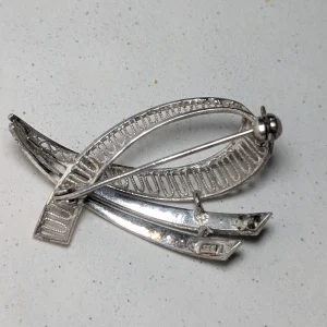 Vintage Sterling Silver Filigree Brooch, Crossover Marcasite - Image 4