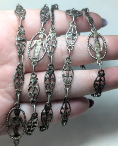 Antique Italian Silver Grand Tour Necklace, Andrea Della Robbia Swaddled Infant Chain - Image 7