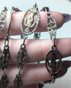 Antique Italian Silver Grand Tour Necklace, Andrea Della Robbia Swaddled Infant Chain - Image 8