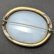 Antique White Chalcedony Brooch, Large Estate Pinchbeck Gilt - Image 8