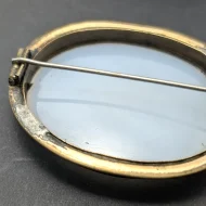 Antique White Chalcedony Brooch, Large Estate Pinchbeck Gilt - Image 7