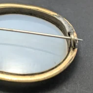 Antique White Chalcedony Brooch, Large Estate Pinchbeck Gilt - Image 6
