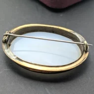 Antique White Chalcedony Brooch, Large Estate Pinchbeck Gilt - Image 5
