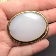 Antique White Chalcedony Brooch, Large Estate Pinchbeck Gilt - Image 2