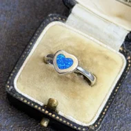 Vintage Sterling Silver Opal Heart Ring, Stacking Band Blue Green