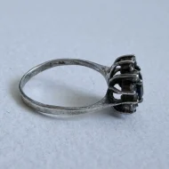 Vintage Silver Blue Stone Halo Ring, Flower CZ - Image 8