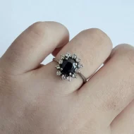 Vintage Silver Blue Stone Halo Ring, Flower CZ - Image 2