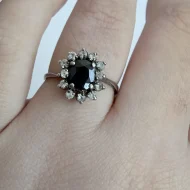 Vintage Silver Blue Stone Halo Ring, Flower CZ - Image 3