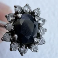 Vintage Silver Blue Stone Halo Ring, Flower CZ - Image 4