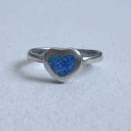 Vintage Sterling Silver Opal Heart Ring, Stacking Band Blue Green - Image 5