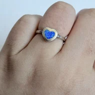 Vintage Sterling Silver Opal Heart Ring, Stacking Band Blue Green - Image 2