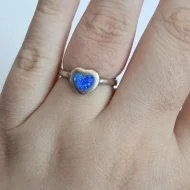 Vintage Sterling Silver Opal Heart Ring, Stacking Band Blue Green - Image 3