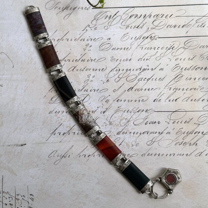 Antique Victorian Silver Agate Bracelet
