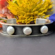 Vintage Sterling Silver Pearl Bangle