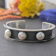 Vintage Sterling Silver Pearl Bangle, Modern Cuff Portuguese Chunky - Image 9
