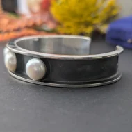 Vintage Sterling Silver Pearl Bangle, Modern Cuff Portuguese Chunky - Image 8