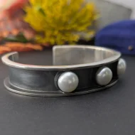 Vintage Sterling Silver Pearl Bangle, Modern Cuff Portuguese Chunky - Image 5